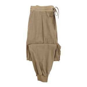 High-Rise Drawstring Jogger Pants in Taupe